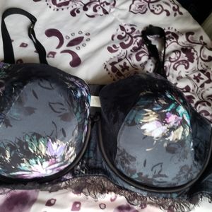Cacique Black Floral Balconette Bra